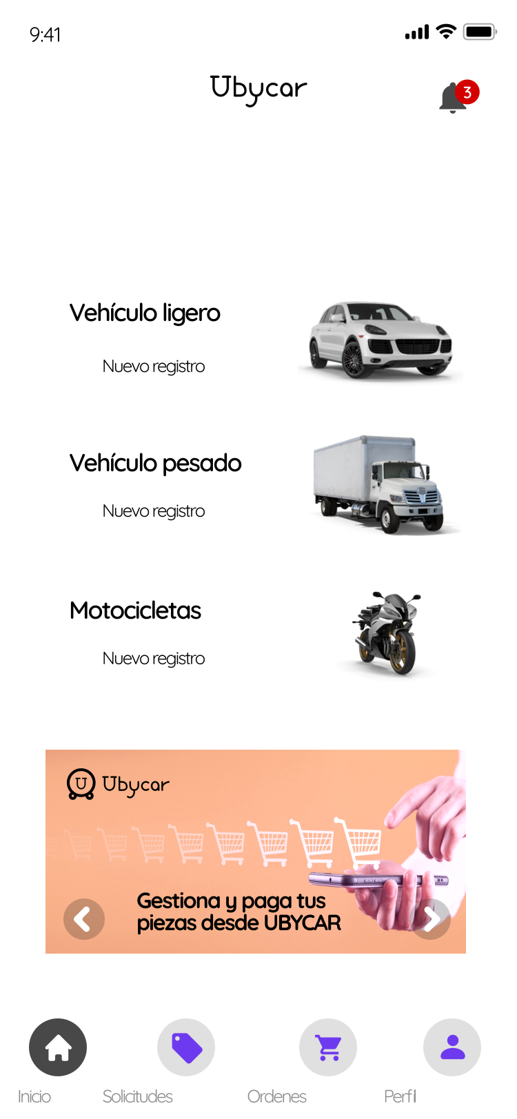Pantalla Mis Vehículos de UBYCAR